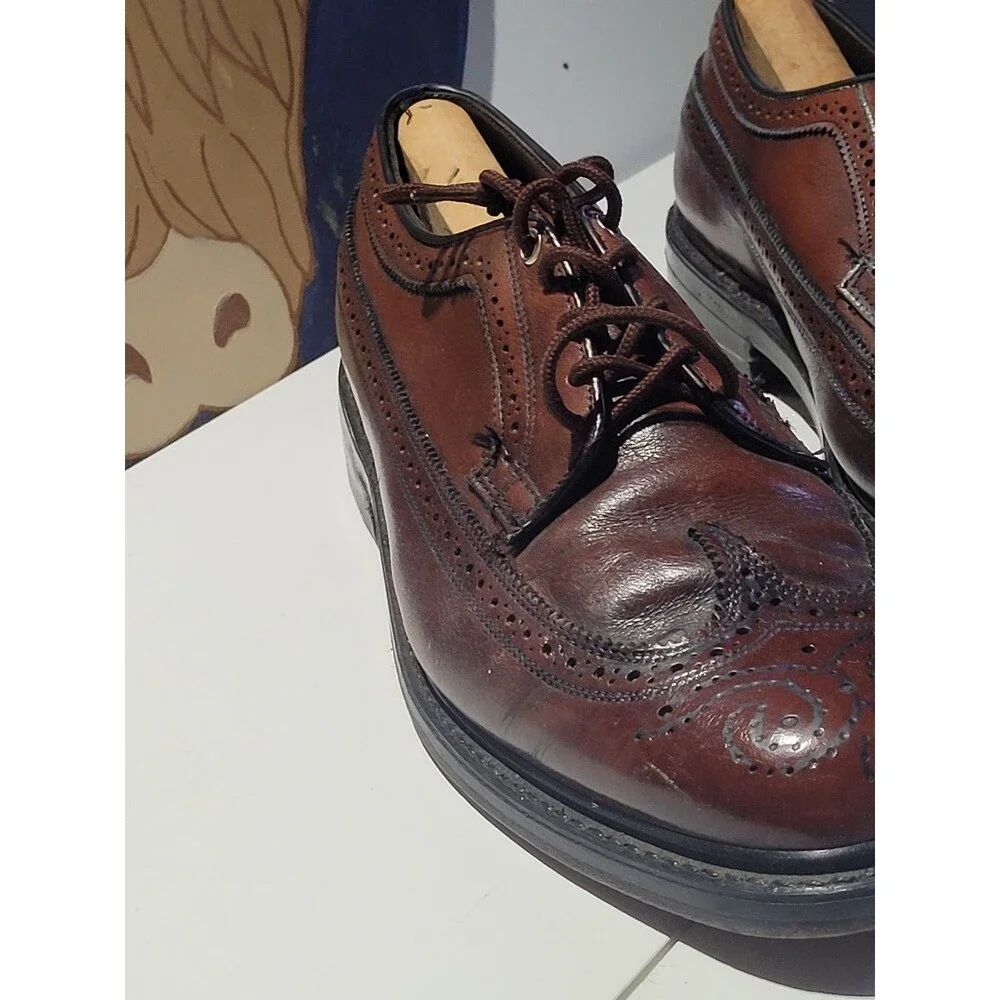 Men’s Wingtip Oxford Dress Shoes Brown Leather Brogue Business Casual Size 9